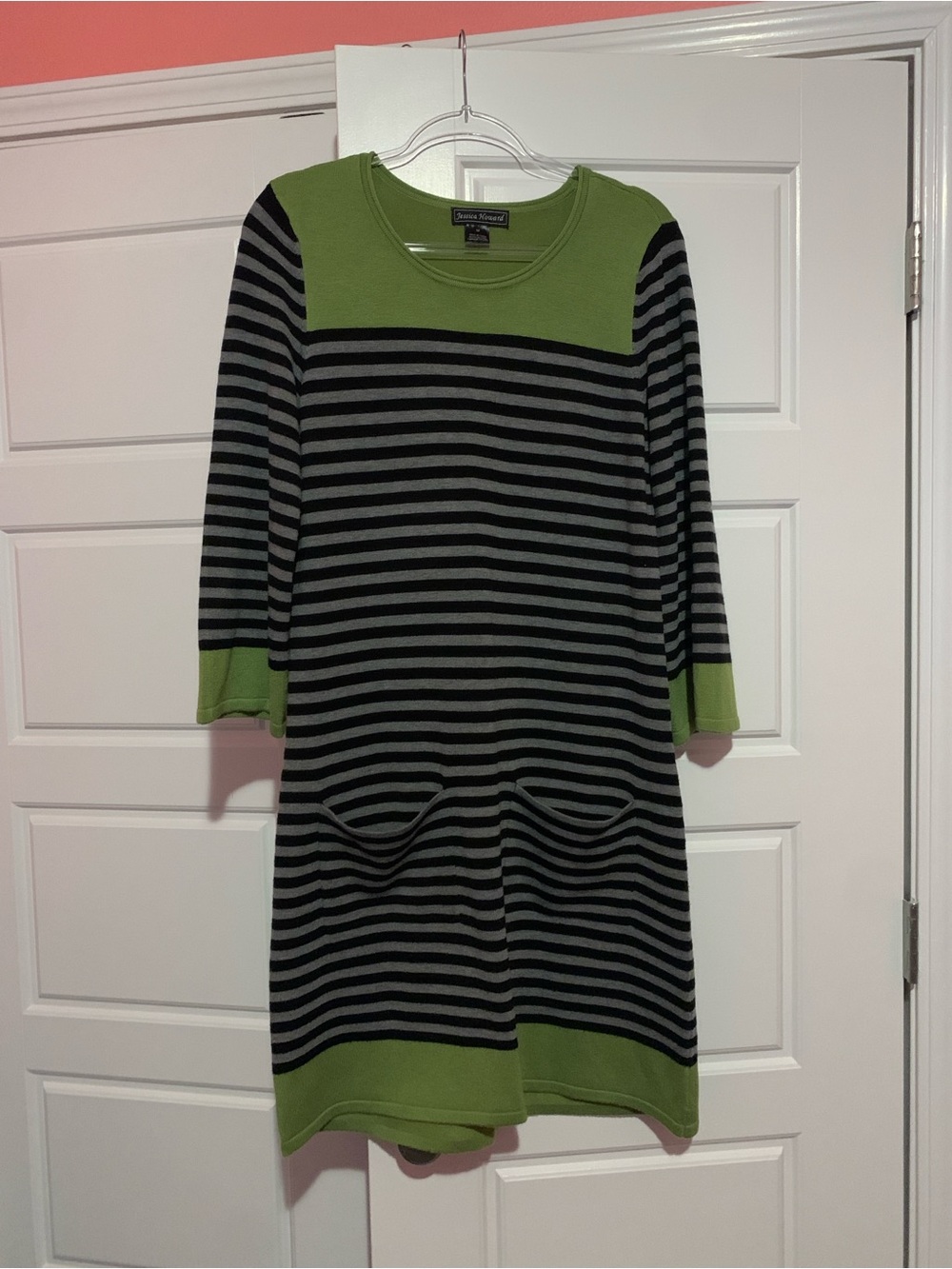 Green and Black Striped sweater Dress